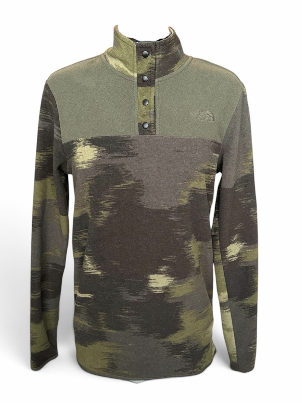 The North Face Women’s TKA Glacier Snap Neck Pullover, Green Camo, XS